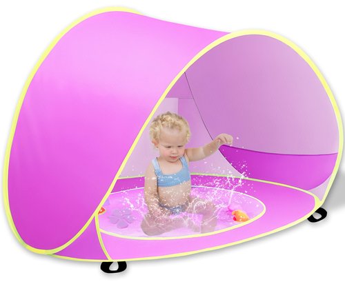 Baby Beach Tent, Baby Pool Tent, Pop Up Beach Tent Sun Shade for Beach, Portable Baby Travel Tent with Mini Pool, Indoor Outdoor Baby Play Tent, UPF 50+ UV Protection Sun Shelters (Pink)