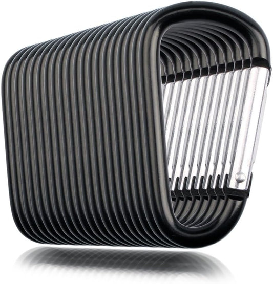20 Pack 2.5" D Shape Aluminum Large Carabiner Clip Lock Hooks Spring Snap Keychain Spring-loaded Gate Carabiners (Black)