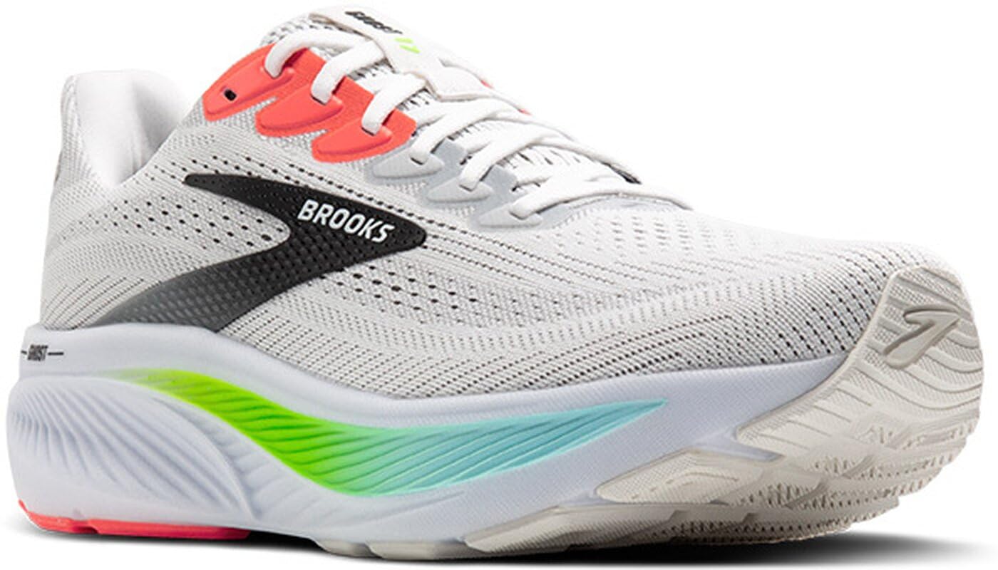 Brooks Men’s Ghost 17 Neutral Running Shoe - White/Pink Clay/Gecko - 15 Wide