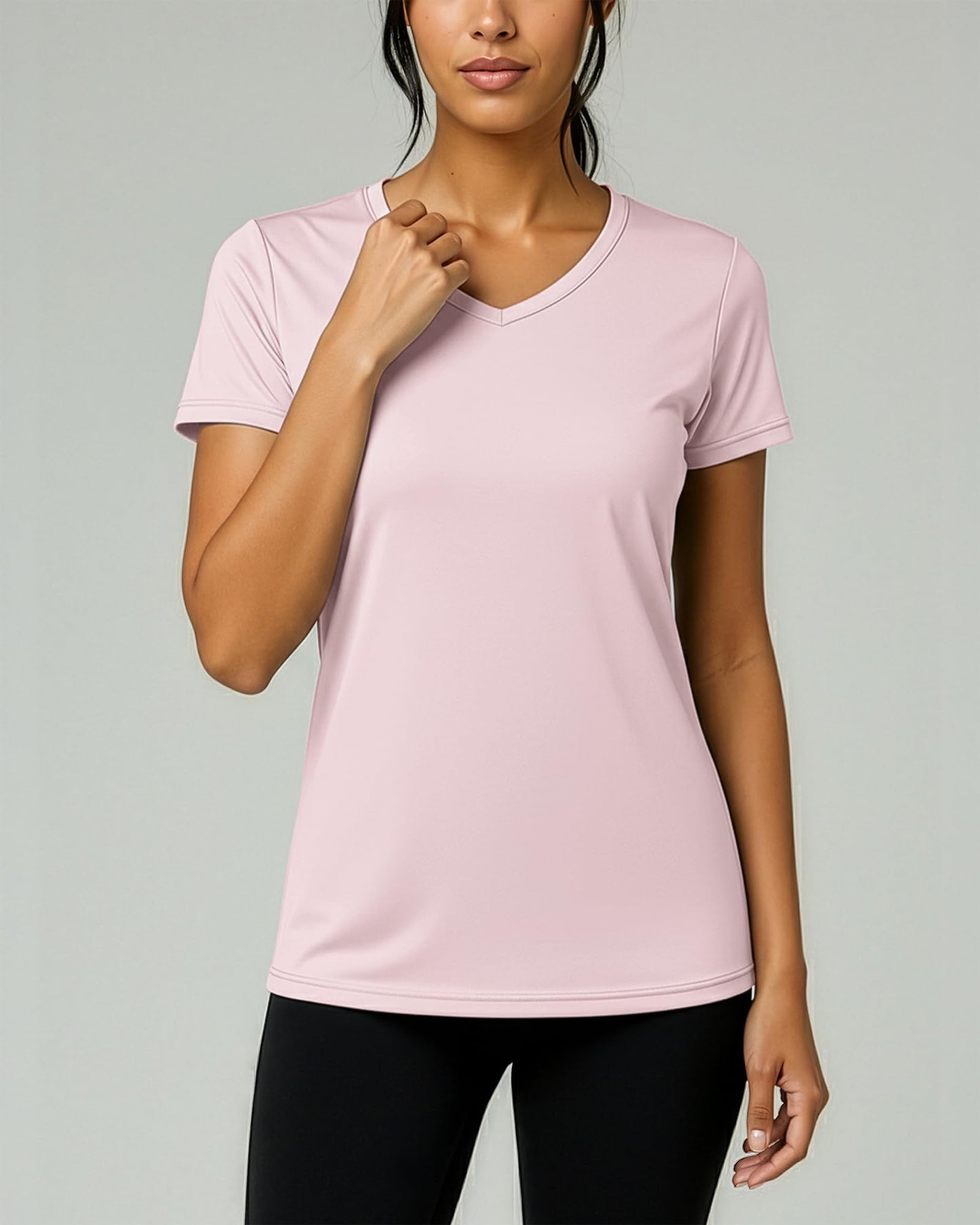 Real Essentials 5 Pack: Women's Dry-Fit Short Sleeve V Neck T Shirt Workout Fitness Yoga Top Tee (Available in Plus Size), Set 4, 1X