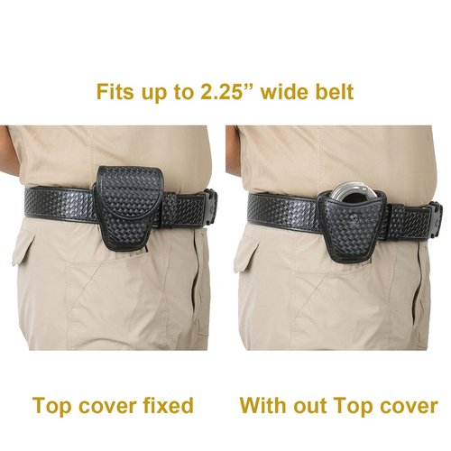 TAFTACFR Molded Single Handcuff Pouch Case Holder for Duty Belt, Law Enforcement With Removable Top Cover and Hidden Snap, Basketweave