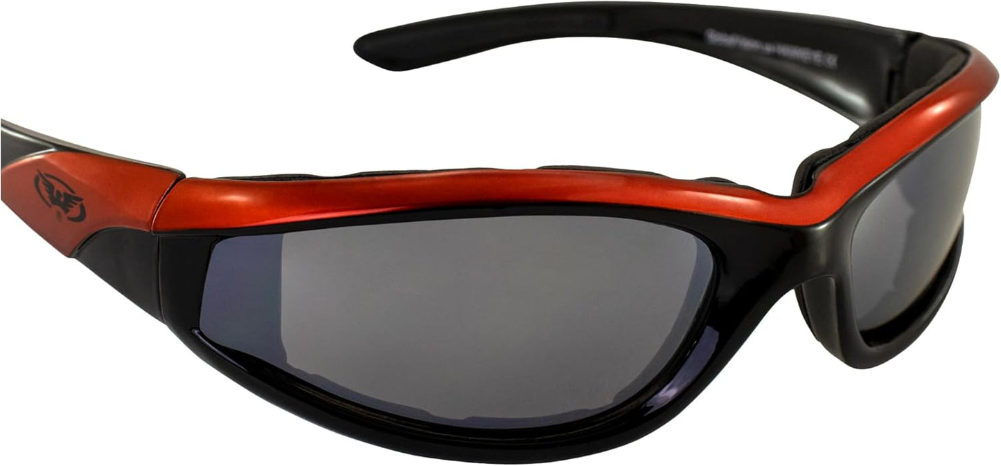 Global Vision Eyewear Hawkeye Motorcycle Sunglasses for Men or Women, Flash Mirror Lens, Orange Frame