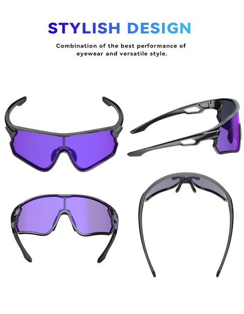 BEACOOL photochromic sunglasses sport (Black-photochromic Purple)