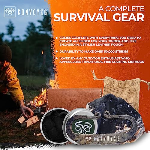 Hand-Forged Carbon Steel Fire Kit with English Flint - Coyote Brown Leather Pouch