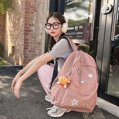 UIVXXUD Kawaii Backpack with Cute Accessories - Waterproof Nylon, Multiple Compartments, and External Pockets (Pink)