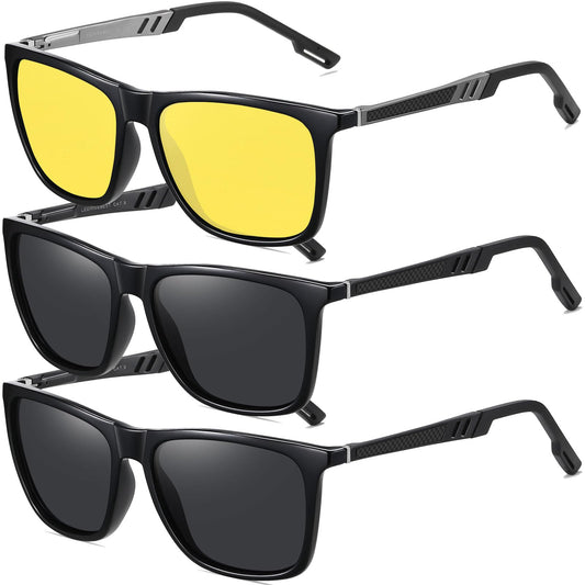 LEDING&BEST Polarized Sunglasses Mens Womens Lightweight Square Frame UV400 for Driving Fishing Travel Sports Sun glasses (Black/Black/Yellow)