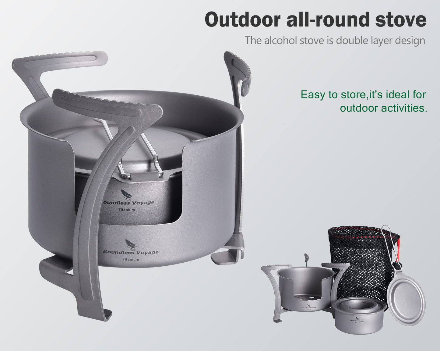 iBasingo Mini Titanium Spirit Stove Alcohol Heater Wood Burner with Stand Outdoor Camping Hiking Backpacking Furnace Tourist Cooker Survival Trekking Hiking Supplies (Ti2013C)