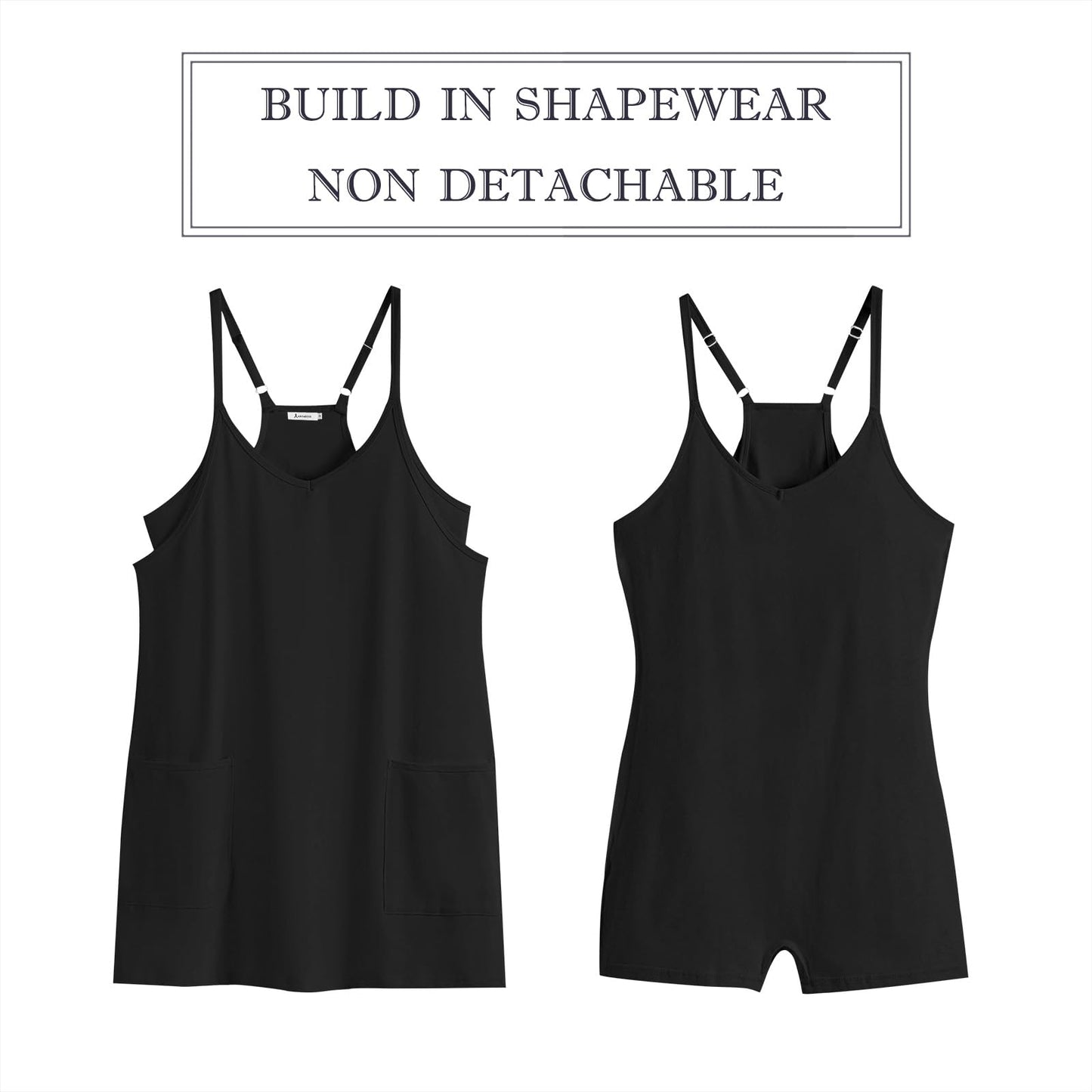 ANRABESS Women Athletic Dress Summer Tennis Workout Active Sports Mini Romper Dress Built in Shorts Travel Vacation Clothes Black XX-Large