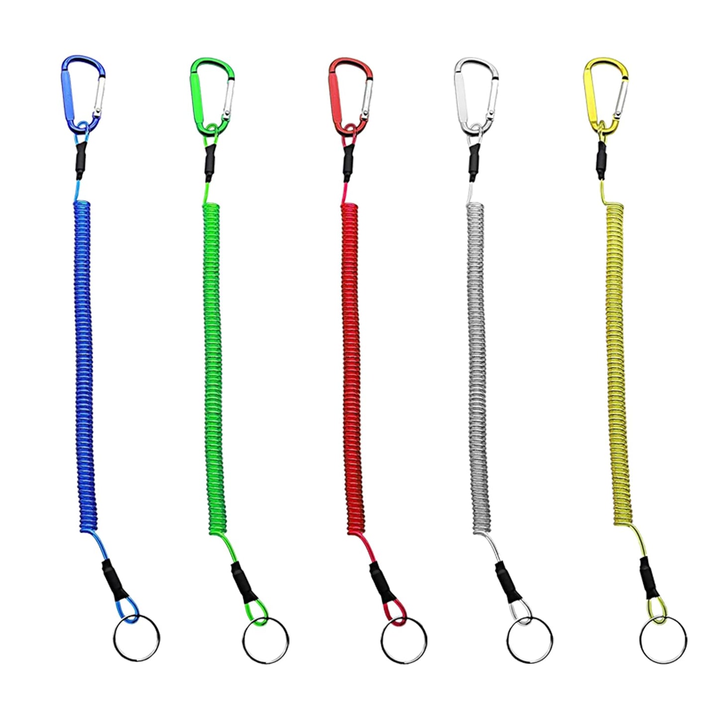 WTGID Carabiner Anti-Lost Rope,Spring Lanyard,Kayak Paddle Leash,Spring Coil Keychain,Retractable Length 10.6 inches,Fishing Lanyard,Retractable Tool Lanyard,Coiled Lanyard,5pcs