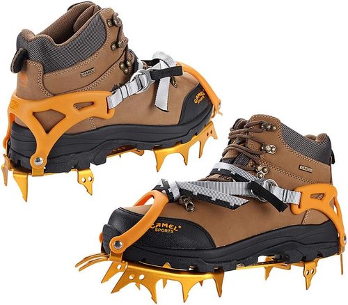 BRS-S3 Ultralight 14 Teeth Aluminium Alloy Bundled Crampons Ice Gripper Outdoor Ice Climbing Kits Crampons for Footwear (Golden)