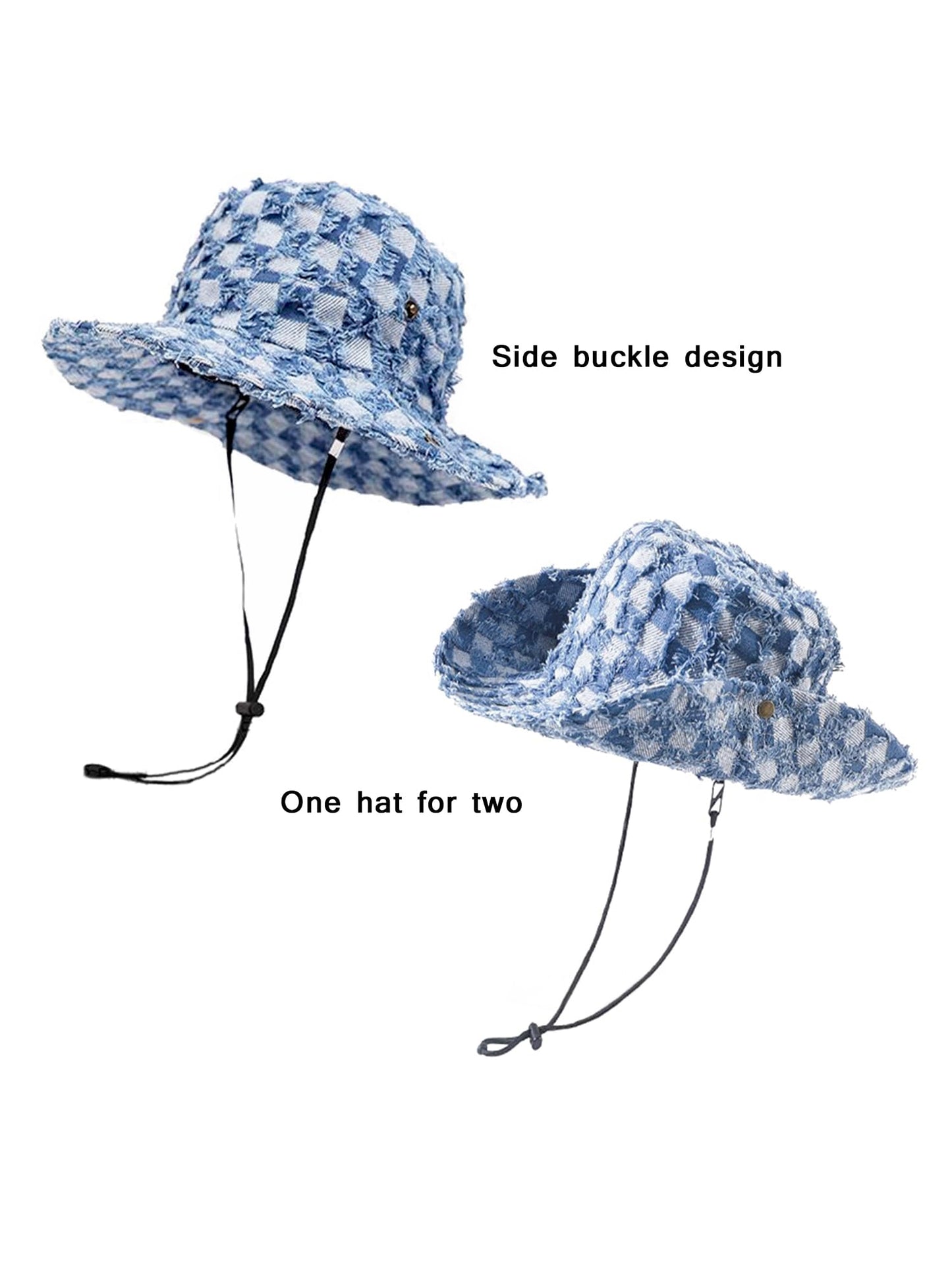AICHUAN Wide Brim Bucket Sun Hat Packable Cotton Denim Cowboy Sun Hat for Women Men Summer Outdoor Fisherman Cap Light Blue