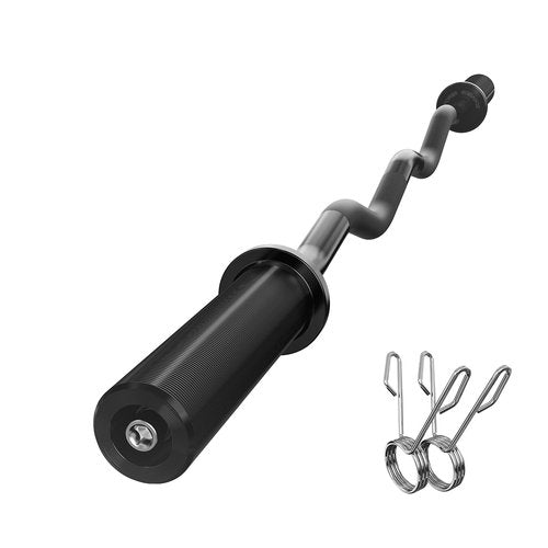 POWER GUIDANCE 2 Inch Curl Bar with Weights 47", 500lbs Weight Capacity Olympic EZ Curl Barbell for Bicep, Tricep and Weight Lifting Exercises,with 2 Spring Collars (Black)