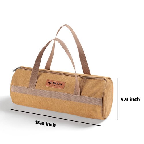 Tentogala Tent Stakes Bag, Double Layer Tent Pole Pegs Storage Bag, Camping Accessories Large-Capacity Canvas Tool Bag with Zipper for Man Camping, Hiking (35cm Khaki)