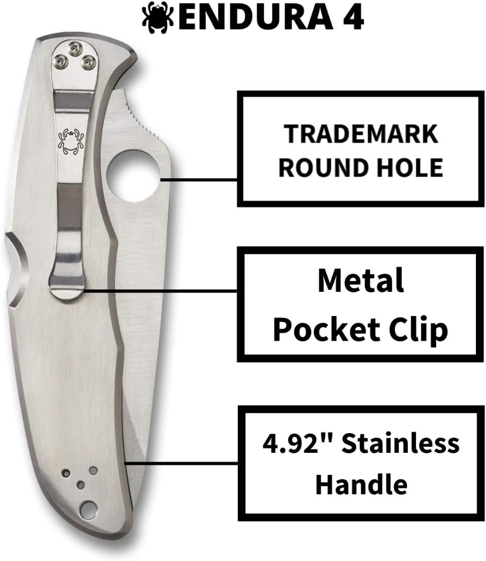 Spyderco Endura 4 Signature Folder Utility Knife with 3.85" VG-10 Steel Blade and Stainless Steel Handle - SpyderEdge - C10S