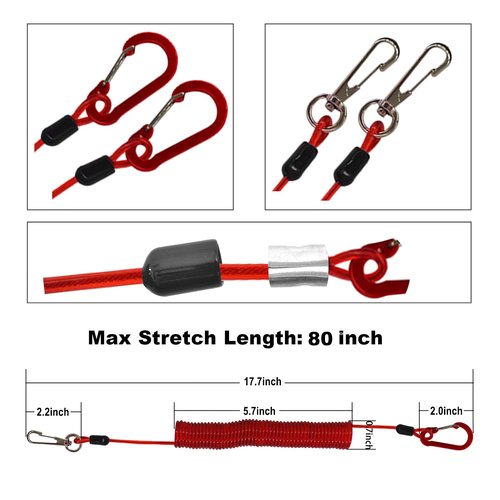 SIWRIOM Fishing Lanyard, Heavy Duty Coiled Lanyards Stainless Steel Wire Inside, Safety Rope Extension Cord Tether Retractable Fishing Accessories for Rods, Pliers, Boating, Paddles, Kayak