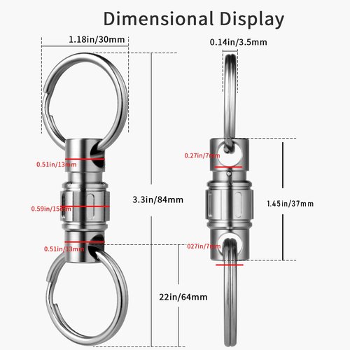 TISUR Quick Release Keychain,Titanium Carabiner Keychain,Detachable Pull Apart Swivel Key Chain for Men Women (Polished Keychain +2pcs Stainless Steel Key Rings)
