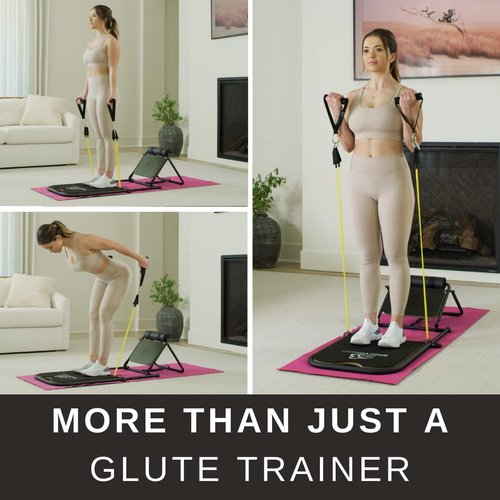 BootyBridge Glute Trainer + Glute Bridge Workout Equipment for Women + Home Gym Exercise Machines for A Total Body Workout + Lower Body Trainer & Bridge Pad