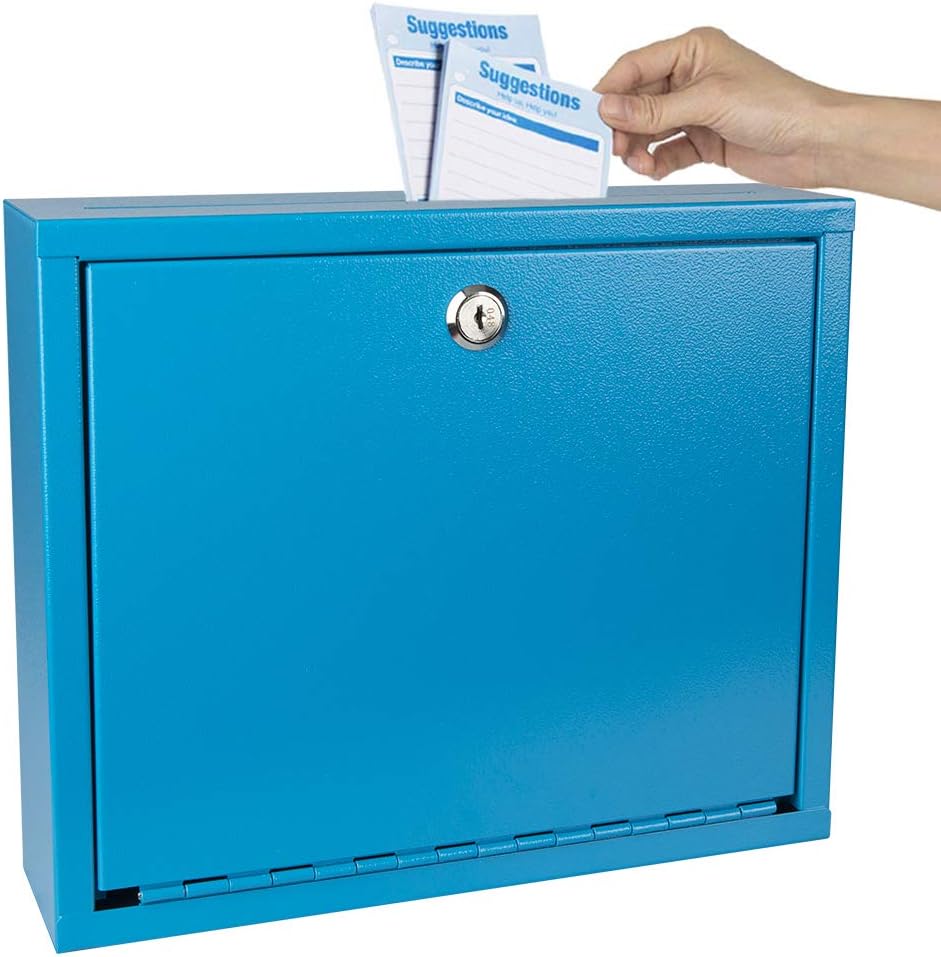 KYODOLED Suggestion Box with Lock and Slot, Small Locking Mailbox for Office, Wall Mount Safe Money/Key Drop Box with 50 Free Suggestion Cards, 9.8" W x 3" D x 7" H, Black