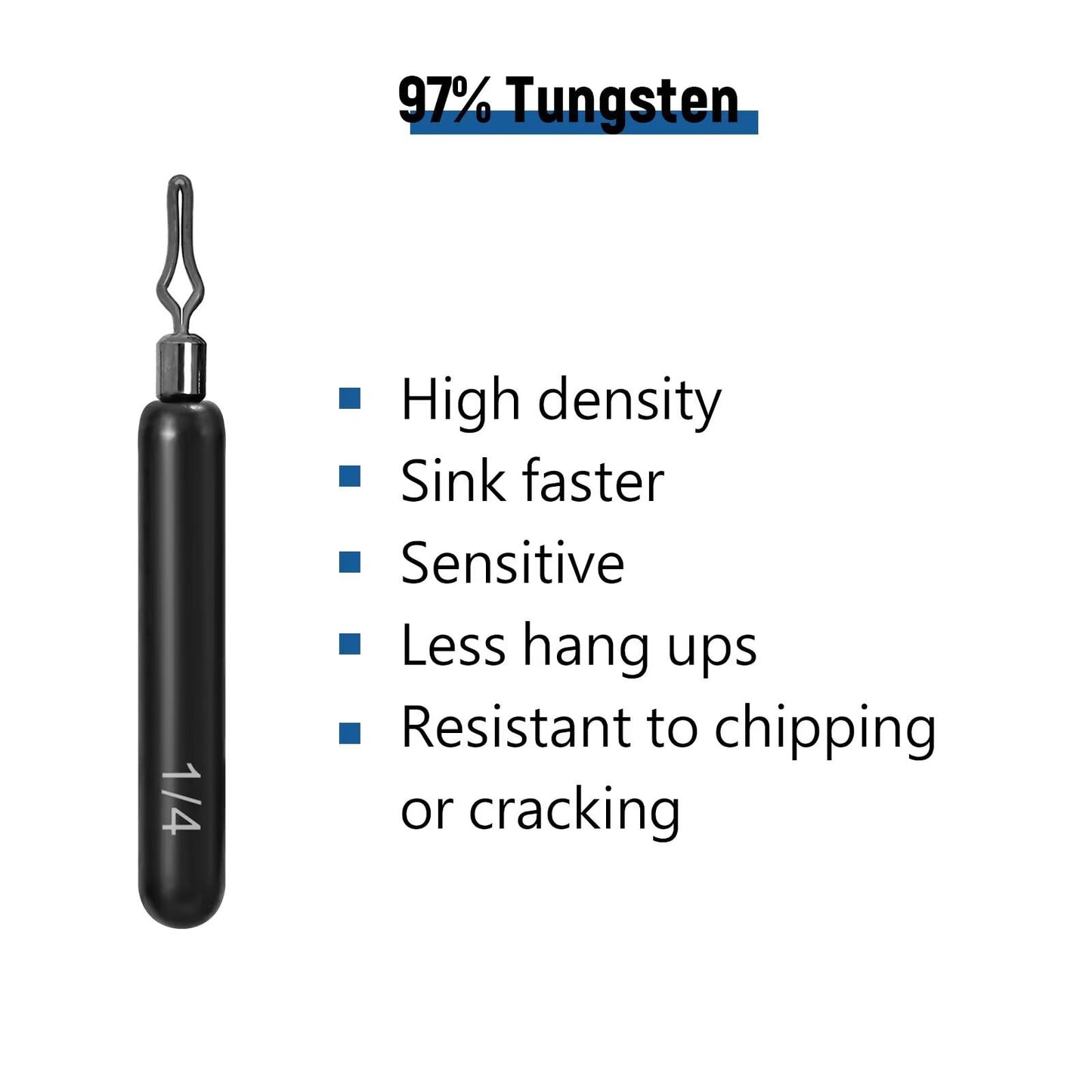 Fishfun 12Pcs Tungsten Drop Shot Weights Sinkers for Bass Fishing, Tungsten Dropshot Fishing Weights, Black Clip On Skinny, 1/4 oz