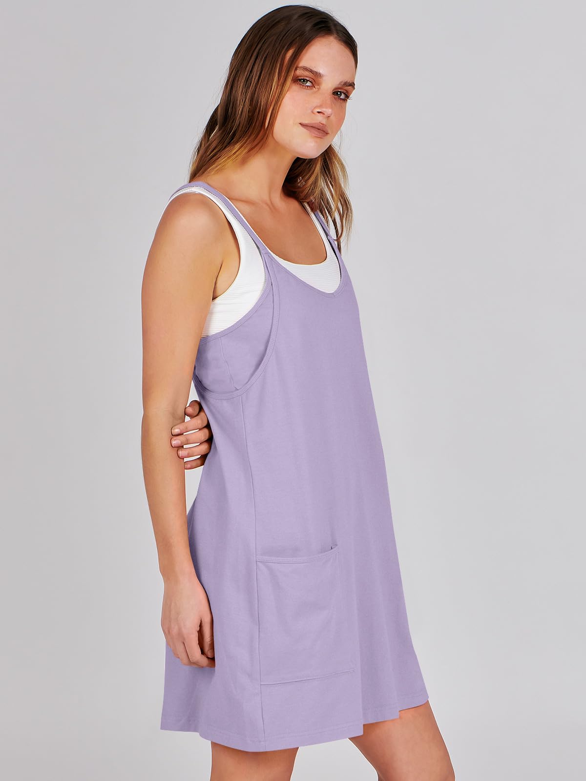 ANRABESS Women Athletic Dress Summer Tennis Workout Active Sports Mini Romper Dress Built in Shorts Travel Vacation Clothes Light Purple Large