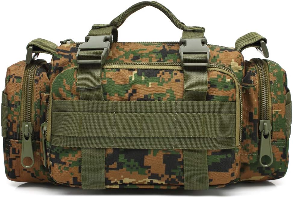 3P Military Duffel Waist Bag, Molle Bicycle/Motorcycle Waterproof Fanny Packs Camera Bag Camo EDC Utility Pouch Crossbody with Shoulder Strap Hand Carry