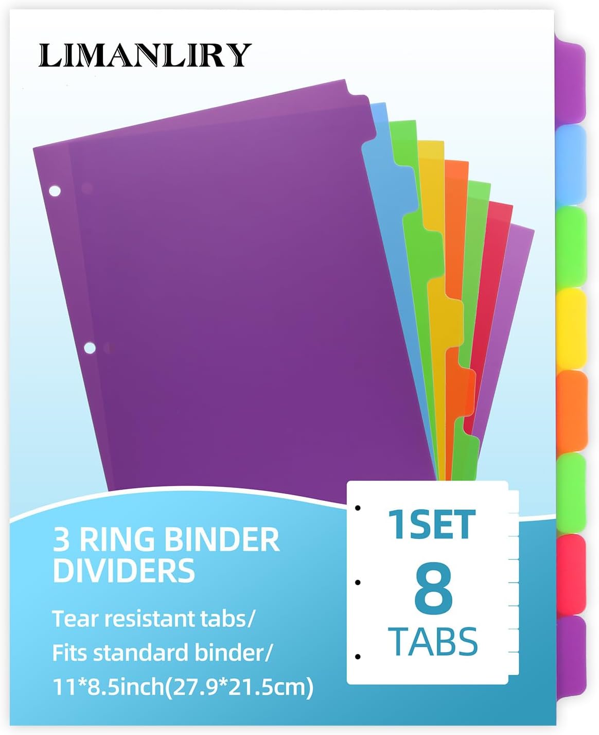 Colorful Binder Dividers with Tabs,Plastic Index with 8-Tabs,for 3 Ring Binder,6 Sets