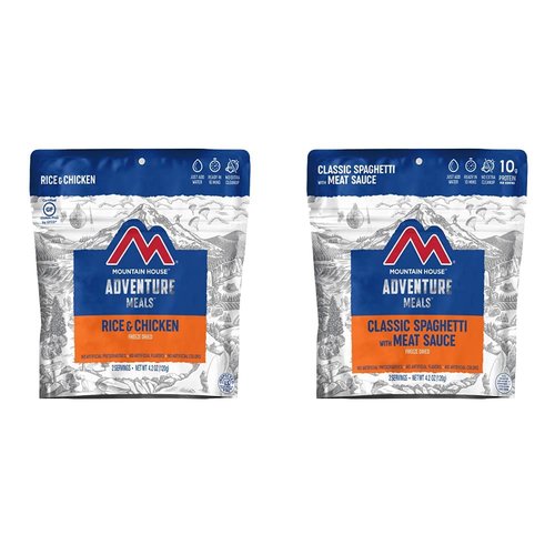 Mountain House Rice & Chicken | Freeze Dried Backpacking & Camping Food |2-Servings | Gluten-Free & Classic Spaghetti with Meat Sauce | Freeze Dried Backpacking & Camping Food |2 Servings