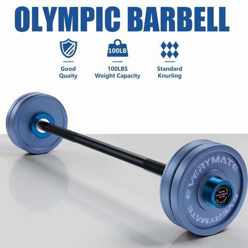 EVERYMATE 5LB Mini Barbell Bar Beginner Women Kid Barbell Total Body Workout Weighted Bar for Strength Training, for Youth Children New Weightlifting, Blue Sleeves Black Bar