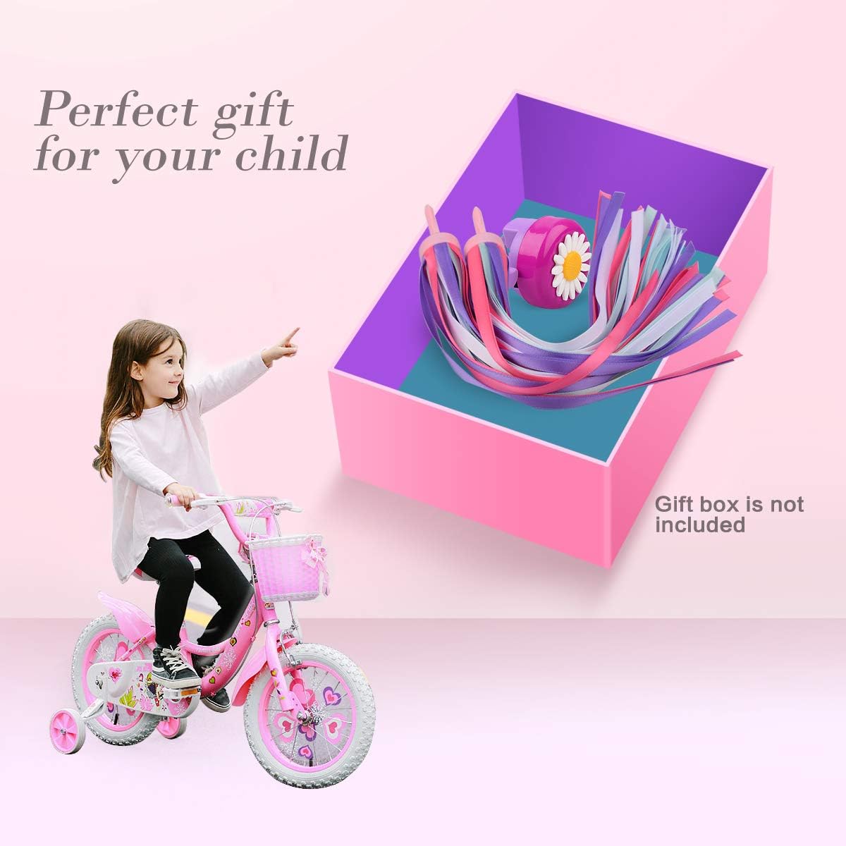 U-LIAN Kids Streamers and Bike Bell for Girls-1 Pack Flower Bicycle Bell with 2 Pack Handlebar Streamers Scooter Tassels for Children's Bike Accessories