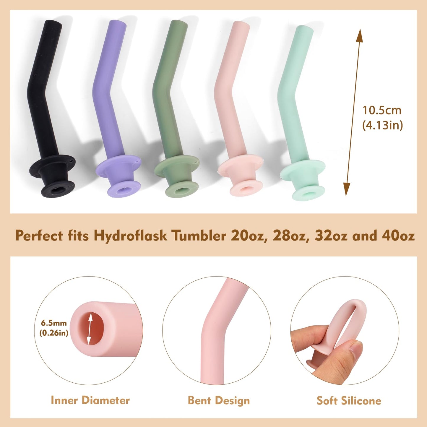 Greant 5 PCS Press in Straw for Hydroflask Tumbler, Straws for Hydro Flask Tumbler Straw Replacement 20 oz to 40 oz (5 PCS, 5 Colors, for Hydroflask Tumbler 40oz)