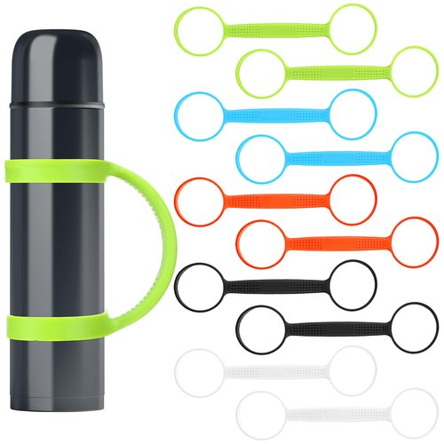 Vertintong 10 Pcs Water Bottle Carrier Grip Portable Silicone Band Holder Strap Handheld Water Bottle Handle Strap for Summer Outdoor Bike Gym Running Jogging Sport Accessories, 5 Colors
