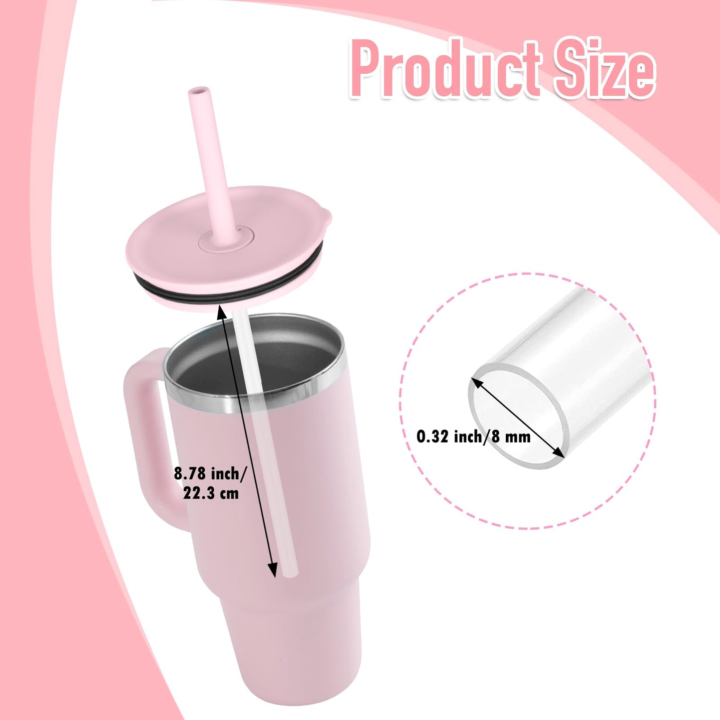 Jetstop Replacement Straws compatible with Hydro Flask 40 oz Travel Tumbler, Reusable Straw for Hydroflask Press-in Straw Lid (Fit 40oz, 8.78 inch)