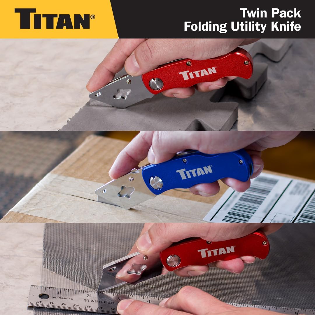 Titan 11020 Folding Pocket Utility Knife (Twin Pack - Red/Blue)