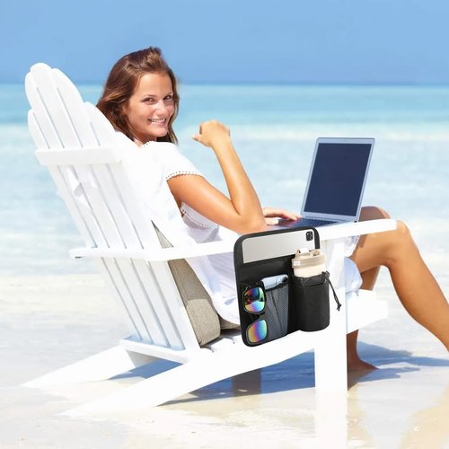 EHRGK Beach Chair Cup Holder,Beach Cup Holders,Camping Chair Side Organizer Armrest Storage Bag Side Pocket Bag,Hanging Chair Attachment Camping Beach Accessories for Phone Water Bottle Sunglasses