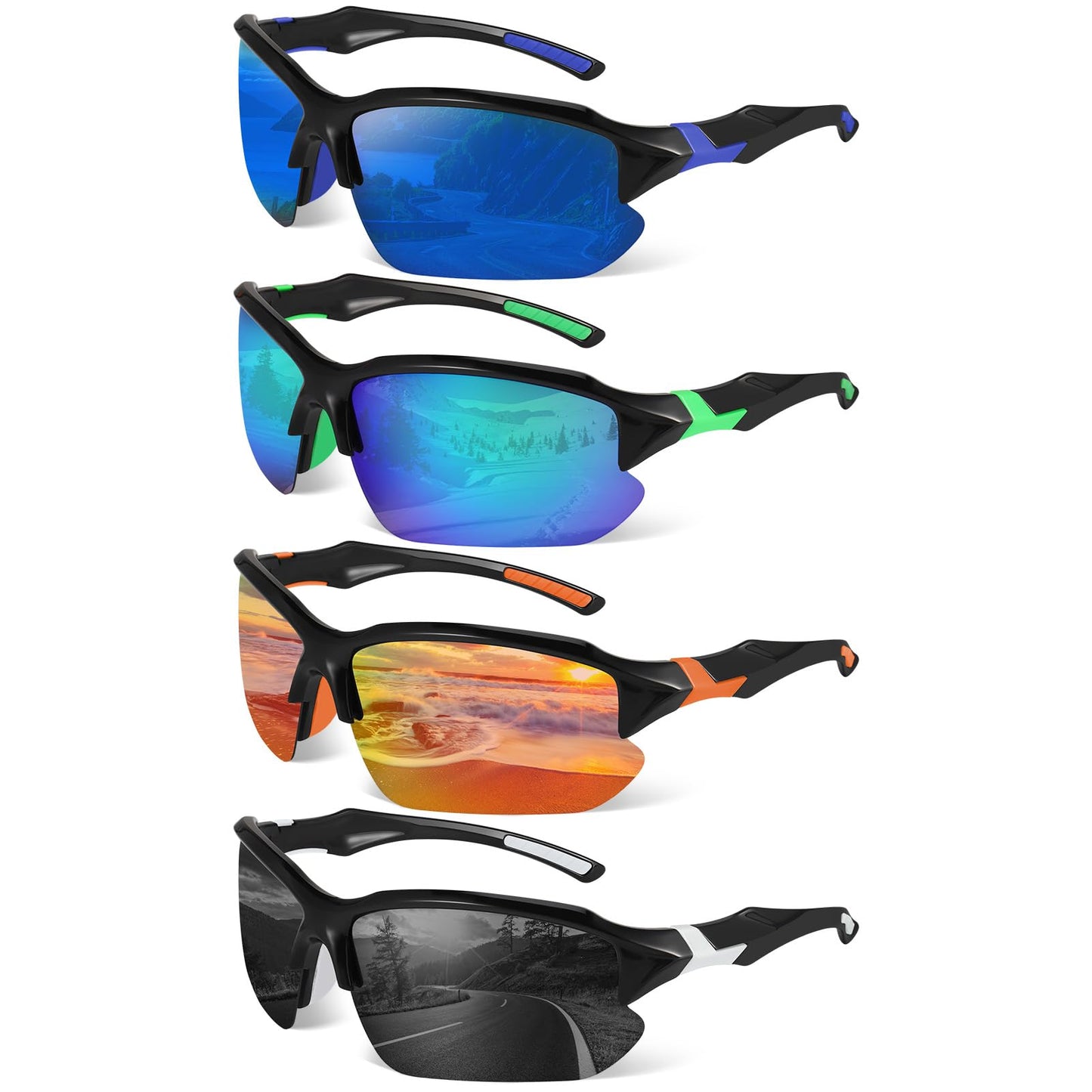 GGSTDDUP 4 Pack Polarized Sports Sunglasses for Men Women Baseball Cycling Running Fishing UV Protection Sun Glasses Lightweight Half Frame Goggles
