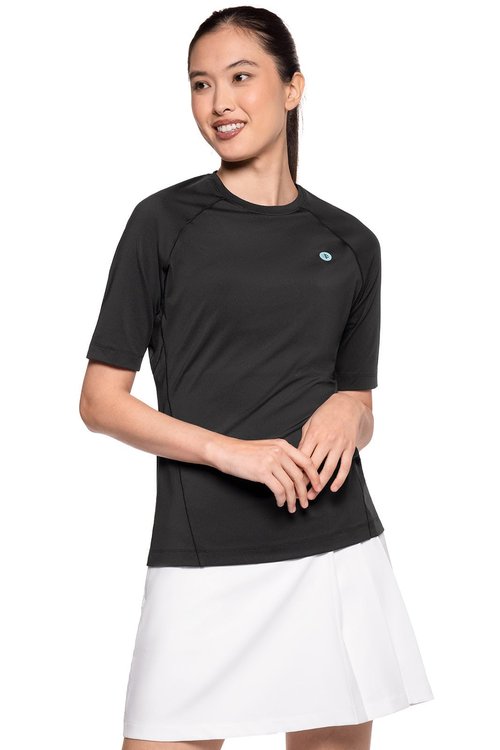 Coolibar UPF 50+ Women's Devi Short Sleeve Fitness T-Shirt - Sun Protective (X-Small- Black)