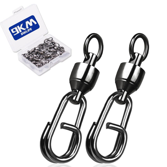 9KM DWLIFE Fishing Swivels & Snaps 25Pcs & Quick Change SnapsHigh Strength Snap Swivels Stainless Ball Bearing Fishing Swivels Freshwater/Freshwater