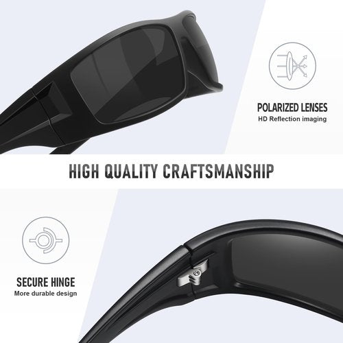 Ofwin Polarized Sports Sunglasses for Men Women Unbreakable Frame Cycling Fishing Wrap Around Sunglasses UV400 Protection Black Frame/Gray Lens