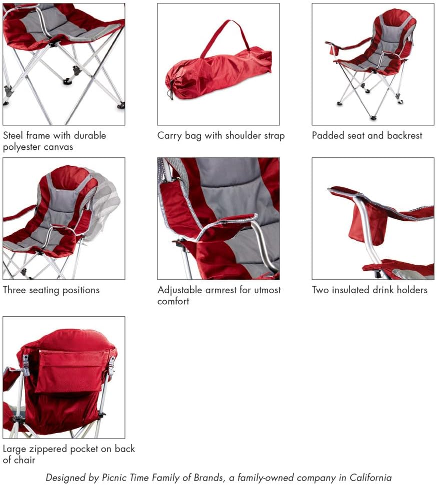 PICNIC TIME NCAA Arkansas Razorbacks Reclining Camp Chair - Beach Chair for Adults - Sports Chair with Carry Bag