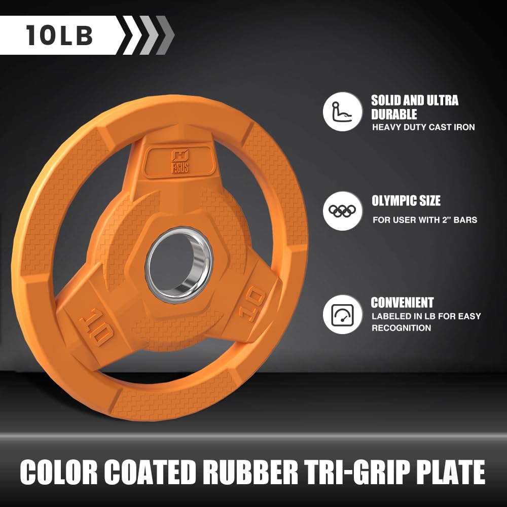 FAGUS H Color Coded Weight Plate 2-Inch Rubber Coated Olympic Grip Plate for Barbell,Solid Cast Iron Weight Plates for Strength Training,Weightlifting,Crossfit,Home Gym,2.5LB Pair