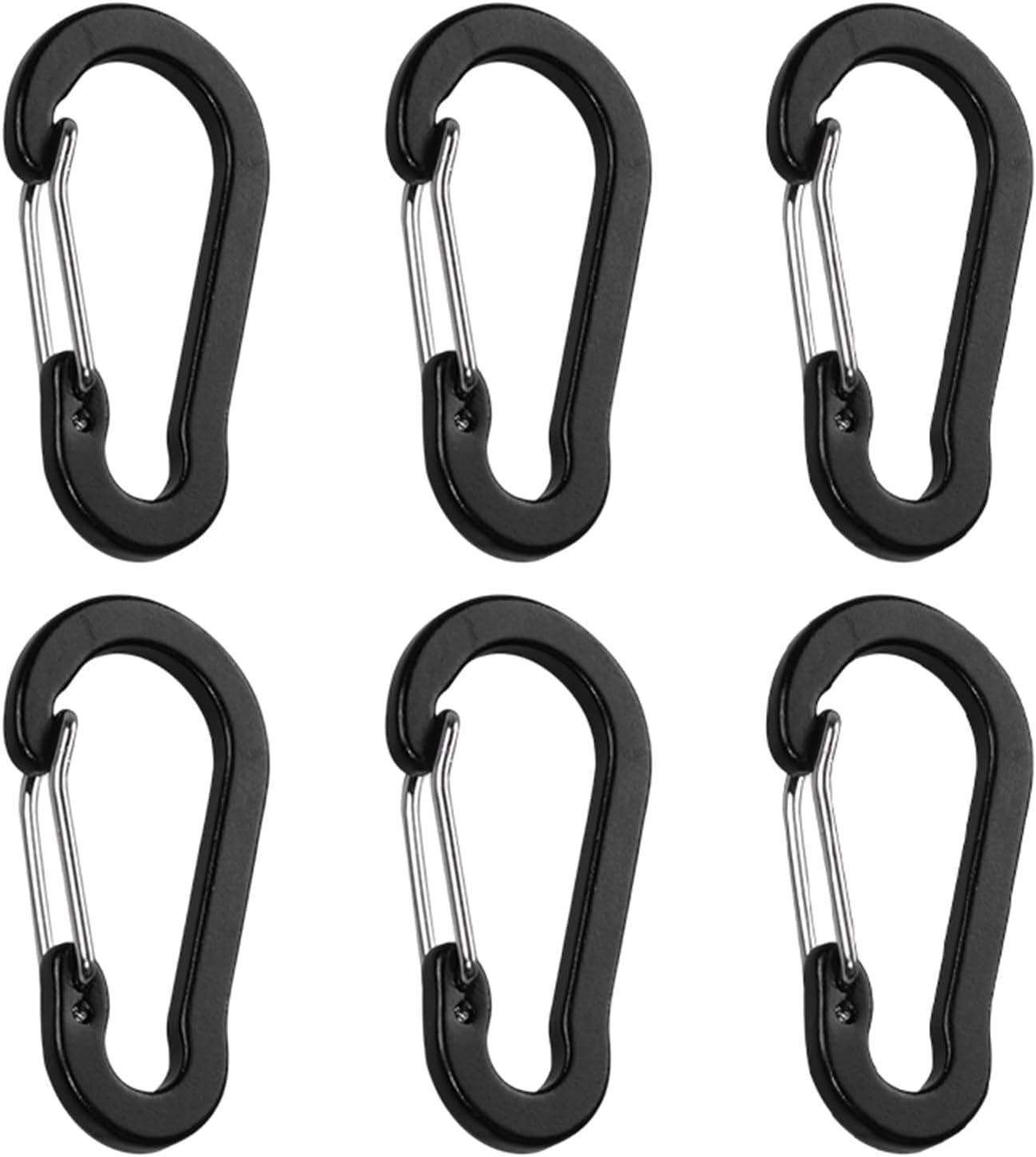 6Pcs Black Carabiner Clips Heavy Duty Bright Buckles Gourd Shape for Camping Accessory and Keychain Carabiners