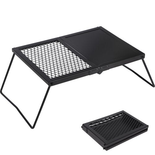 Lineslife 17'' Folding Campfire Grill Grate and Griddle, Portable Heavy Duty Steel Fire Pit Cooking Grill Grate, Camp Fire Cooking Equipment for Outdoor BBQ Picnic, Black