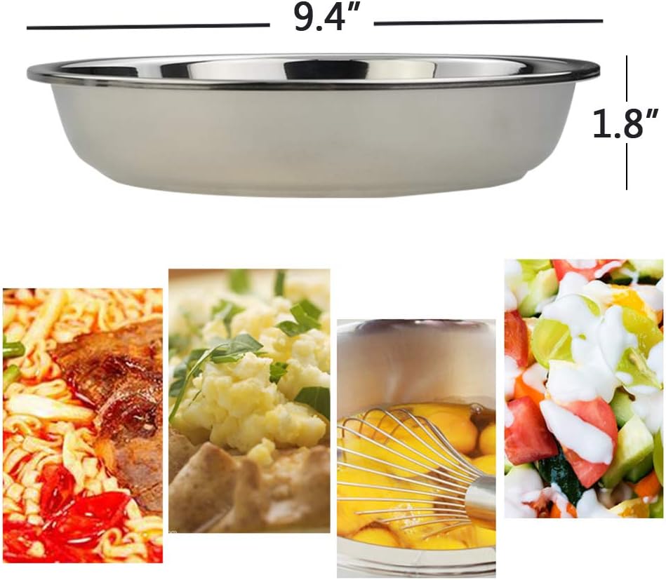 Anbers 18/10 Stainless Round Dinner Plates Dishes, 9.4-INCH Camping Plate, 4 Packs