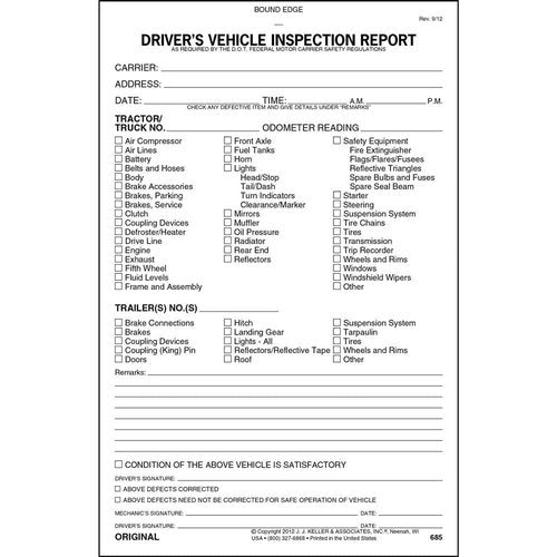 Detailed Driver's Vehicle Inspection Report 50-pk. - Book Format with 31 Sets, 2-Ply with Carbon, 5.5" x 8.5", Meet FMCSR Requirements, J. J. Keller & Associates, Inc.