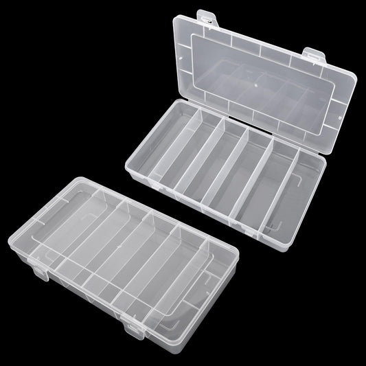 2 Pack Tackle Box Organizer 6 Grids, Clear Plastic Fishing Tackle Box, Compartment Storage Box, Craft Organizer for Lure Bait Hooks Storage Screws Nail Pins(8.18×4.64×1.29inch)