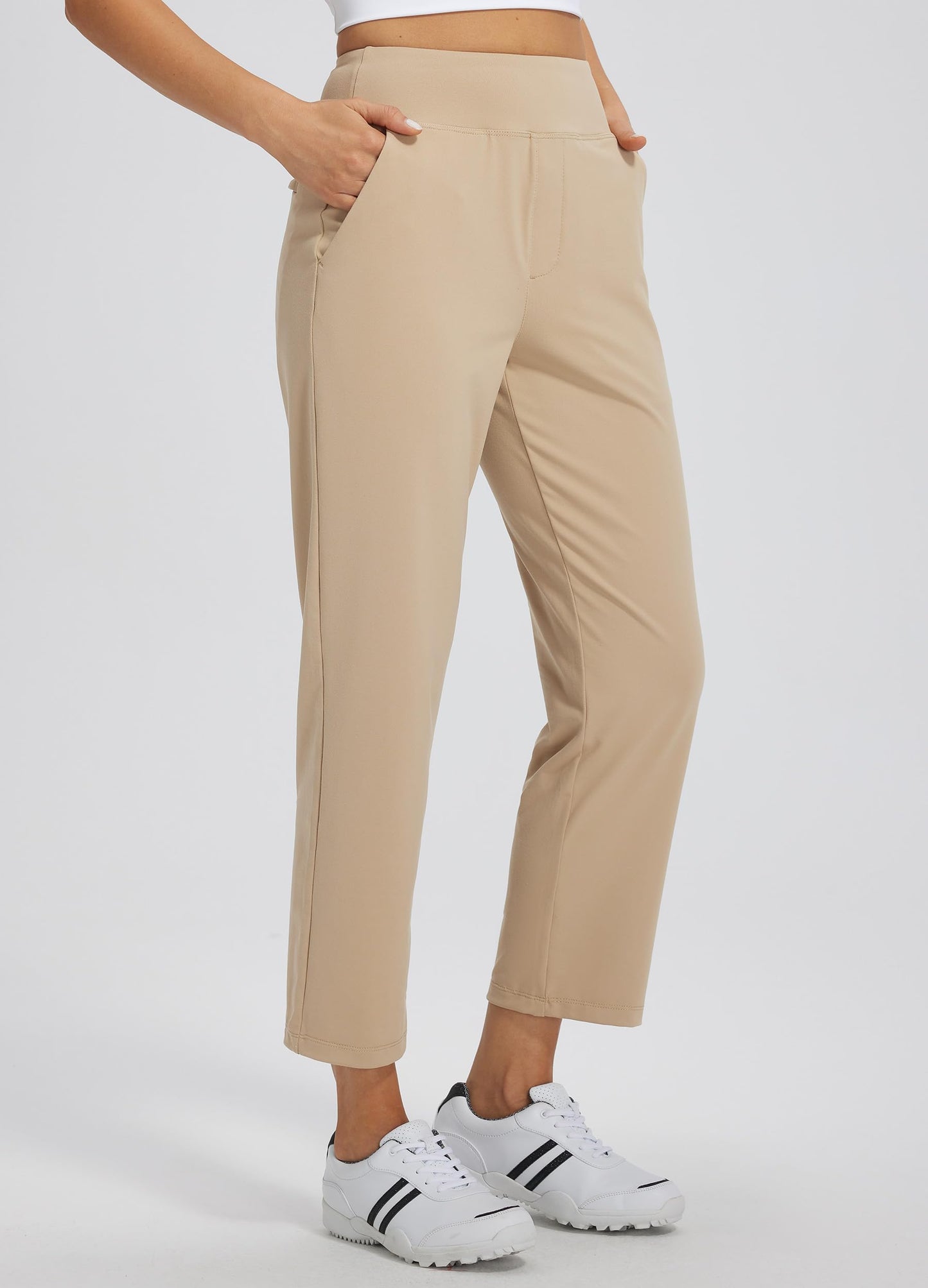 Libin Women's Pants with 4 Pockets Golf Pants 25''High Waisted Stretchy Ankle Pant for Travel Casual Athletic Busniess Work Khaki L