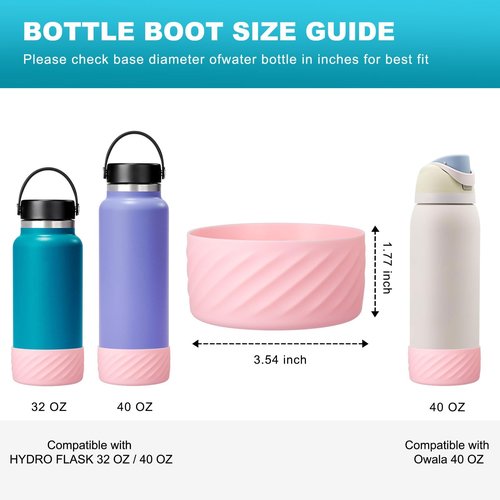 FLORAPELL Boots for Hydro Flask 32 40 OZ Water Bottle, Boot for Hydroflask Sports Water Bottles, Silicone Bottom Sleeve Cover Protector Bumper Accessories (Light Pink)