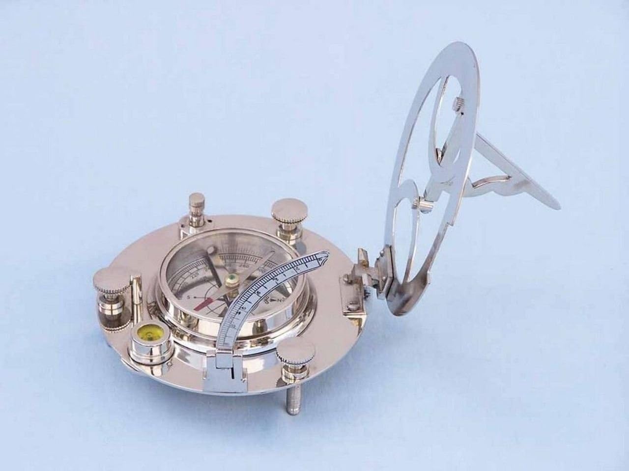 Hampton Nautical Antique Brass Round Sundial Compass with Rosewood Box, 6"