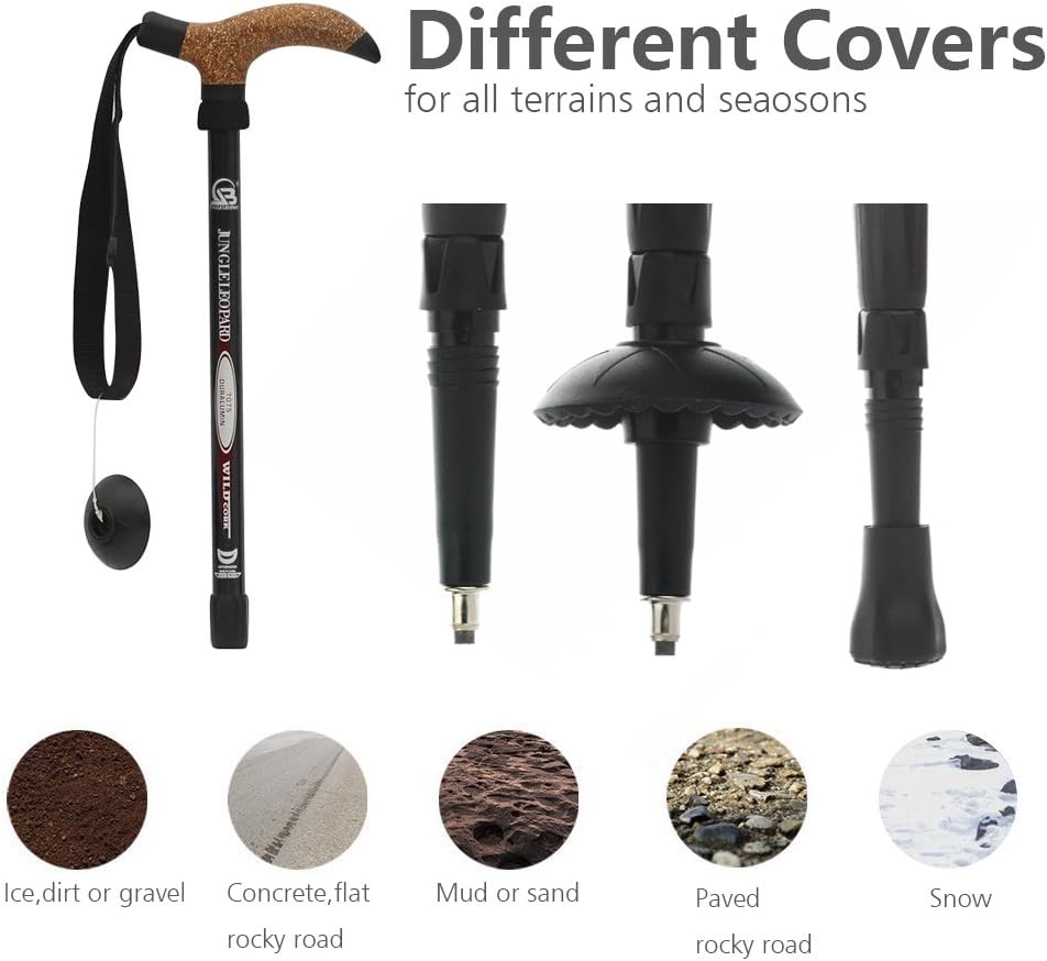 Aluminum Alloy Quick Lock Trekking Pole Anti-Shock Walking Stick Adjustable Cane Crutch for Mountains Trekking Hiking,Ultralight Collapsible with Cork Grips Tungsten Tips