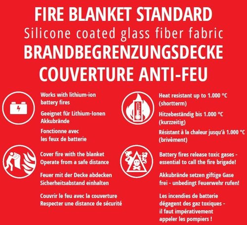 VLITEX Fire Blanket (59 x 59 in) | Engineered in Germany | Emergency & Lithium Battery Fire Suppression Blanket | Certified Fireproof Silicone & E-Fiberglass